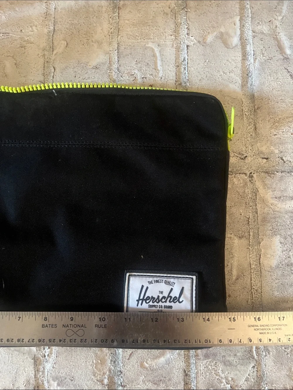 Herschel Supply Company Black Laptop Sleeve with Neon Yellow Zipper